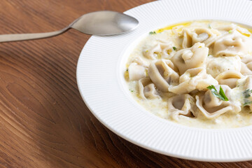 Close-Up of Shish Barak on a White Plate Traditional Lebanese Dish
