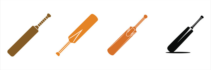 Four Cricket Bats in Various Styles and Colors for Sports Illustration
