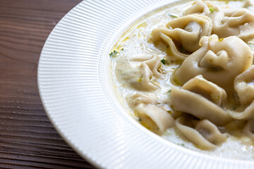 Close-Up of Shish Barak on a White Plate Traditional Lebanese Dish

