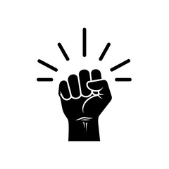 Raised fist with radiating lines, symbolizing power and strength.