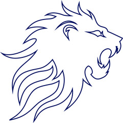 Roaring lion head outline in vector style, ideal for tribal tattoos, sports emblems, and fierce branding.