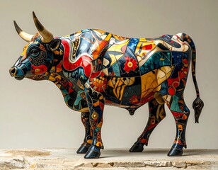 Colorful Abstract Bull Sculpture.