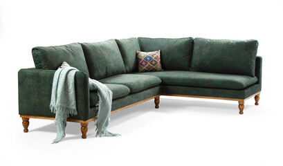 L shape sofa isolated on white background .