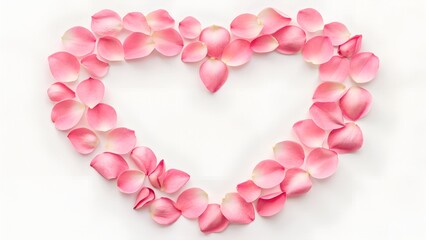 Heart Shaped Rose Petal Arrangement on White Backdrop for Valentine's Day