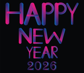 Colorful gradient text wishing a happy new year 2026 on a black background design