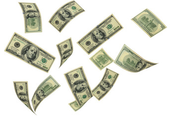 Flying hundred dollar bills symbolizing wealth prosperity and financial success in motion transparent background