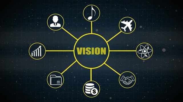 Vision Concept Diagram with Icons and Network Connections on Dark Grid Background business - Powered by Adobe