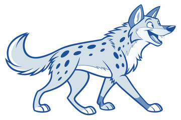 Walking Hyena Cartoon With Blue Spots on White Background