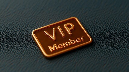 A shiny VIP member badge on a textured black background, symbolizing exclusivity and premium membership status.