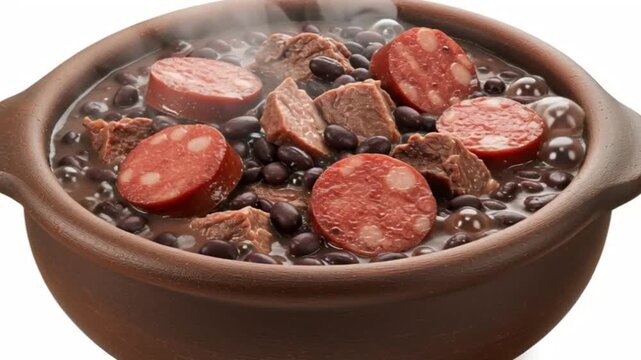 A delicious Brazilian feijoada stew, a culinary delight with sausage in the stew