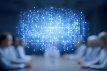 Fototapeta premium Business meeting with digital transformation concept featuring data visualization and futuristic technology background