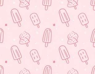 Pink Ice Cream Popsicle Seamless Pattern.