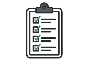 Clipboard with checklist vector icon. To-do list, survey, test, or report. Concept for completed tasks, successful project management, planning, and business organization. Done.