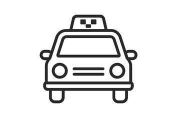 Taxi icon vector line art. Simple cab front view outline illustration. Public city transportation symbol. Car service concept for web design, app. Isolated automobile pictogram.