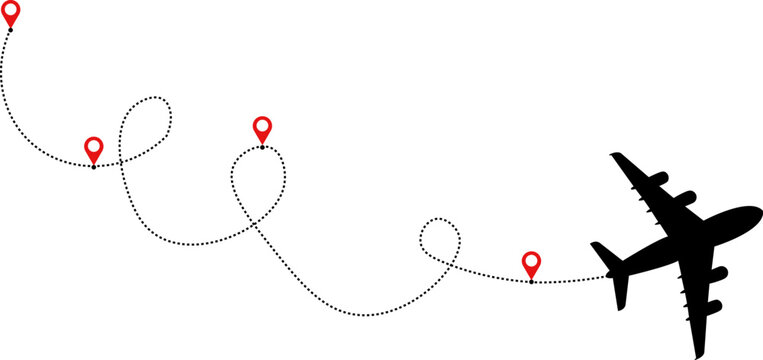 Airplane Timeline Trail with Pin | Dashed Line Travel Path Roadmap Infographic Template | Vector Illustration