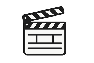 Clapperboard icon. Movie clapper for video production. Film slate board sign. Cinema equipment for director. Action, cut, scene. Hollywood filmmaking entertainment symbol.