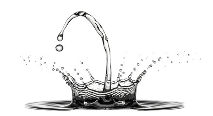 Isolated water droplet, water splash, liquid crown, liquid art, falling drip, dynamic motion