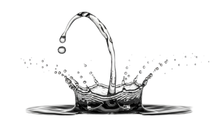 Isolated water droplet, water splash, liquid crown, liquid art, falling drip, dynamic motion