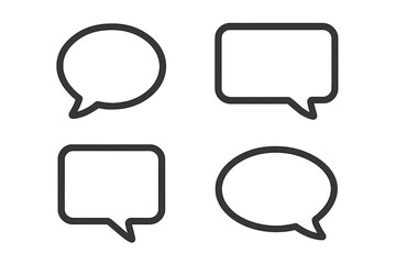 Set of speech bubble vector icons. Chat box symbols for communication, dialogue, message, or comment. Blank comic talk balloon illustration. Thinking or speaking concept design.