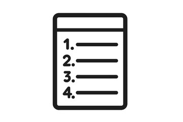 Vector checklist icon for to-do list or task management. Numbered list for planning, steps, or workflow. Business document, survey, or form symbol for web and app design.
