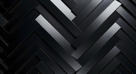 Abstract dark gray herringbone pattern with metallic sheen and sharp shadows, modern geometric background