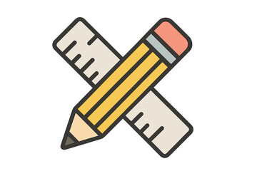 Pencil and ruler crossed icon. Vector illustration for design, school, or architecture. Stationery and office supplies symbol for creative projects. Graphic design tool concept.
