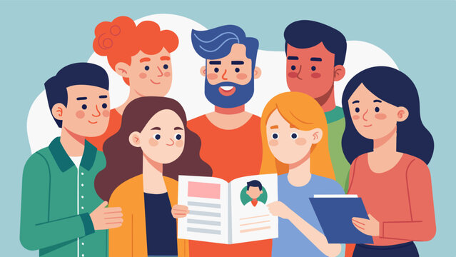 A group of friends critiquing their appearances and comparing themselves to the men featured in magazine ads during a casual hangout.. Vector illustration
