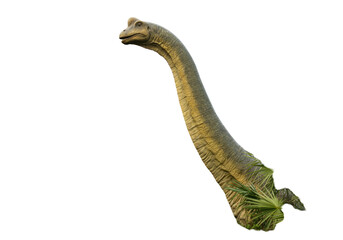 Isolated Brachiosaurus Dinosaur with Long Neck and Palm Trees at Base against Plain Backdrop © Eustace