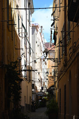 Cityscape of historical part of Alghero town. Alghero old town, street view, Sardinia, Italy