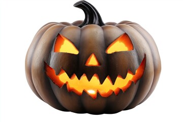 Spooky Halloween pumpkin with evil glowing eyes and jagged smile in dramatic lighting
