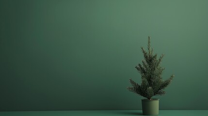 Small potted pine tree in front of a solid green background