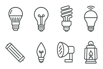Variety of light bulb icons featuring led cfl smart and traditional designs