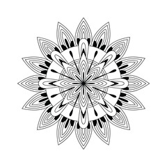 Obraz premium Intricate black and white mandala design symmetric radial pattern geometric abstract art flower shape