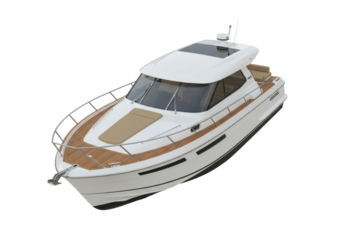Isolated power boat yacht. Luxurious transport for leisure and recreation on the water