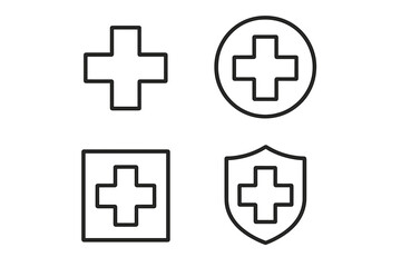 Obraz premium Medical cross line icon set. Health care, first aid, and emergency symbol collection. Vector illustration for hospital, pharmacy, and medicine. Safety and protection concept.