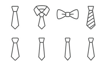Tie and bow tie line icon set. Business neckwear outline symbols collection. Formal fashion accessory for men. Vector illustration with editable stroke. Gentleman suit element.
