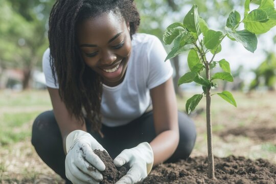 Black Environmentalist Planting Tree in Public Park
- Powered by Adobe