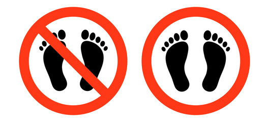 Set of 'no step' or 'no Barefoot' prohibition signs. This simple vector icons with footprint symbol  perfect for public safety notices