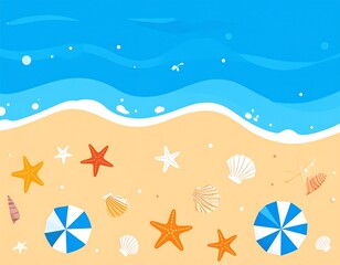 Beach Scene with Shells and Stars.