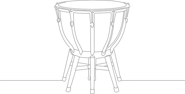 Outline One Line Drawing Timpani Drum Percussion Musical Instrument Illustration