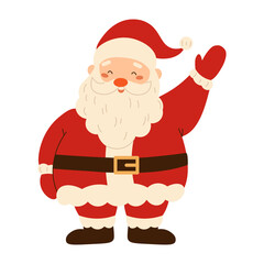 Cute flat style illustration of Santa Claus waving a hand, perfect for Christmas, New Year, winter holiday greetings, and children's designs