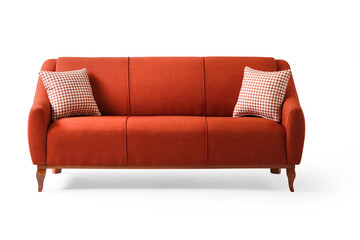 Comfortable sofa front view isolated on white background