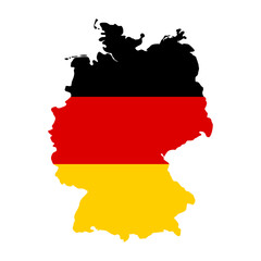 Germany map flag. National flag with country silhouette vector illustration. Patriotic German symbol for education, travel and geopolitical materials. Tricolor Europe nation sign. Country identity.