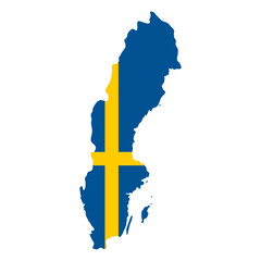 Sweden map flag. Blue and yellow country silhouette with national flag vector illustration. Geographical sign of Sweden in Europe symbol. Scandinavian country pictogram. National identity illustration