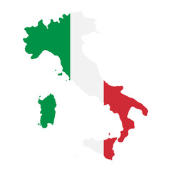 Fototapeta premium Italy map flag. National Italian flag with boot-shaped country silhouette vector illustration. Mediterranean region sign. Italian political symbol. Geographic Italy identity pictogram.
