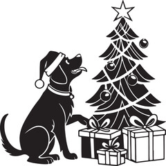 Obraz premium Vector silhouette of a playful dog wearing a Santa hat