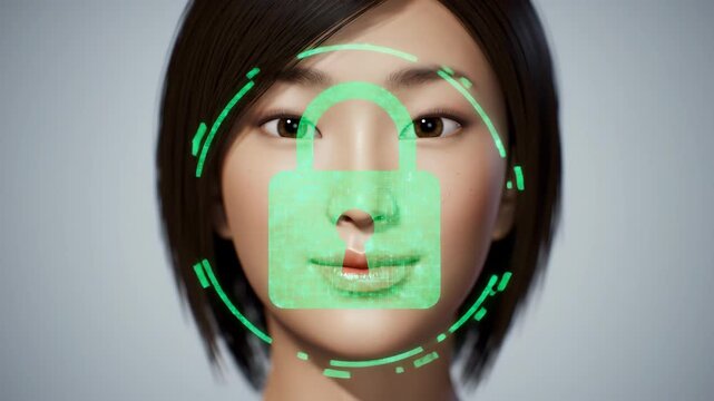 Secure face scan technology with virtual lock overlay on subject