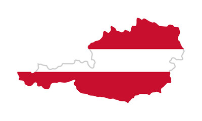 Obraz premium Austria map icon. Country shape with national flag colors in clean silhouette vector illustration. Geographical and patriotic sign. Travel and identity symbol. European cartography pictogram.
