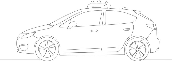 Outline Illustration of a Security Patrol Car Vehicle Side View © Artozo