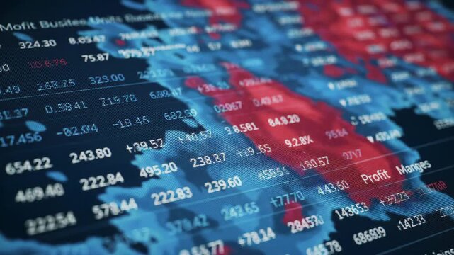 Abstract financial data and world map background with numeric values